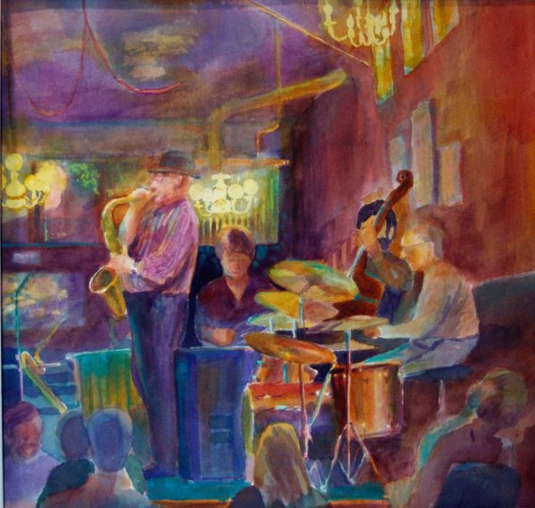 players in a jazz band in dark club