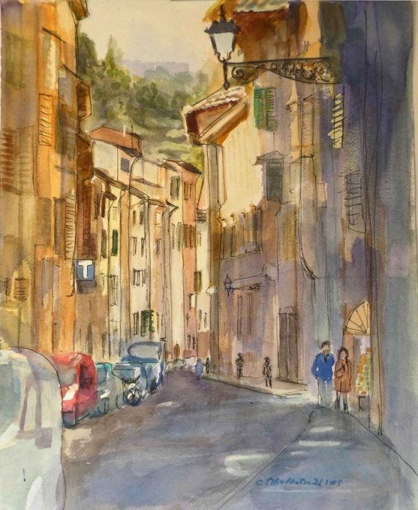 view of street in the Oltrarno part of Florence Italy