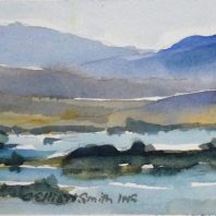 watercolor of the northwestern end of Lake Cascade
