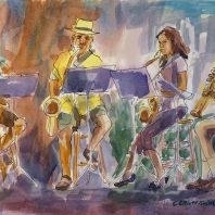 watercolor of 4 saxophonists