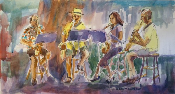 watercolor of 4 saxophonists